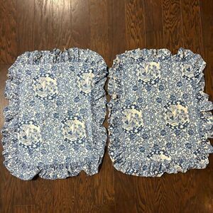 VTG Ralph Lauren Set of Two (2) Porcelain Blue Ruffled Tamarind Bird Pillow Sham